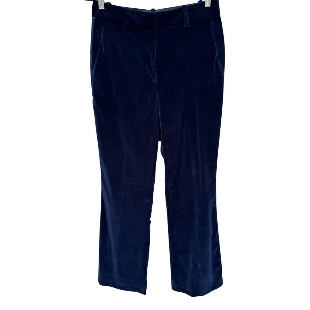 Reiss Bree Navy Velvet Mid-Rise Trousers‎ Womens 8 Satin Side Trim Detail New